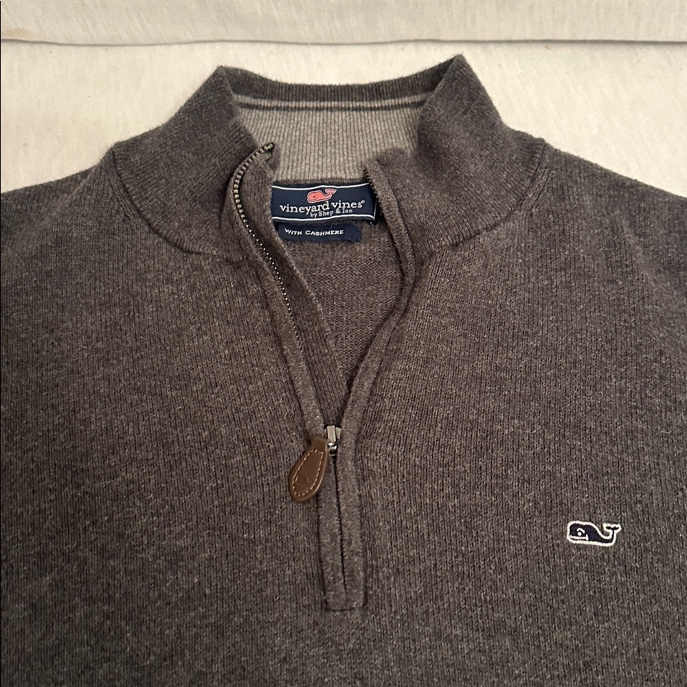 Vineyard Vines Men's Saltwater Quarter Zip Gray Sweatshirt Sweater Size Small - Picture 3 of 11